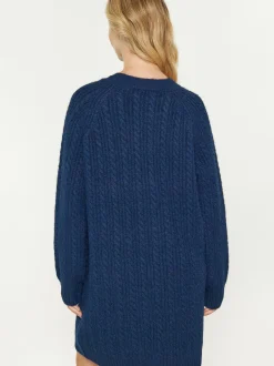Usha Damen Kleid in blau - Ausschnitt: Rundhals