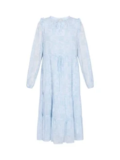 Usha Damen Kleid in blau beige - Ausschnitt: Rundhals