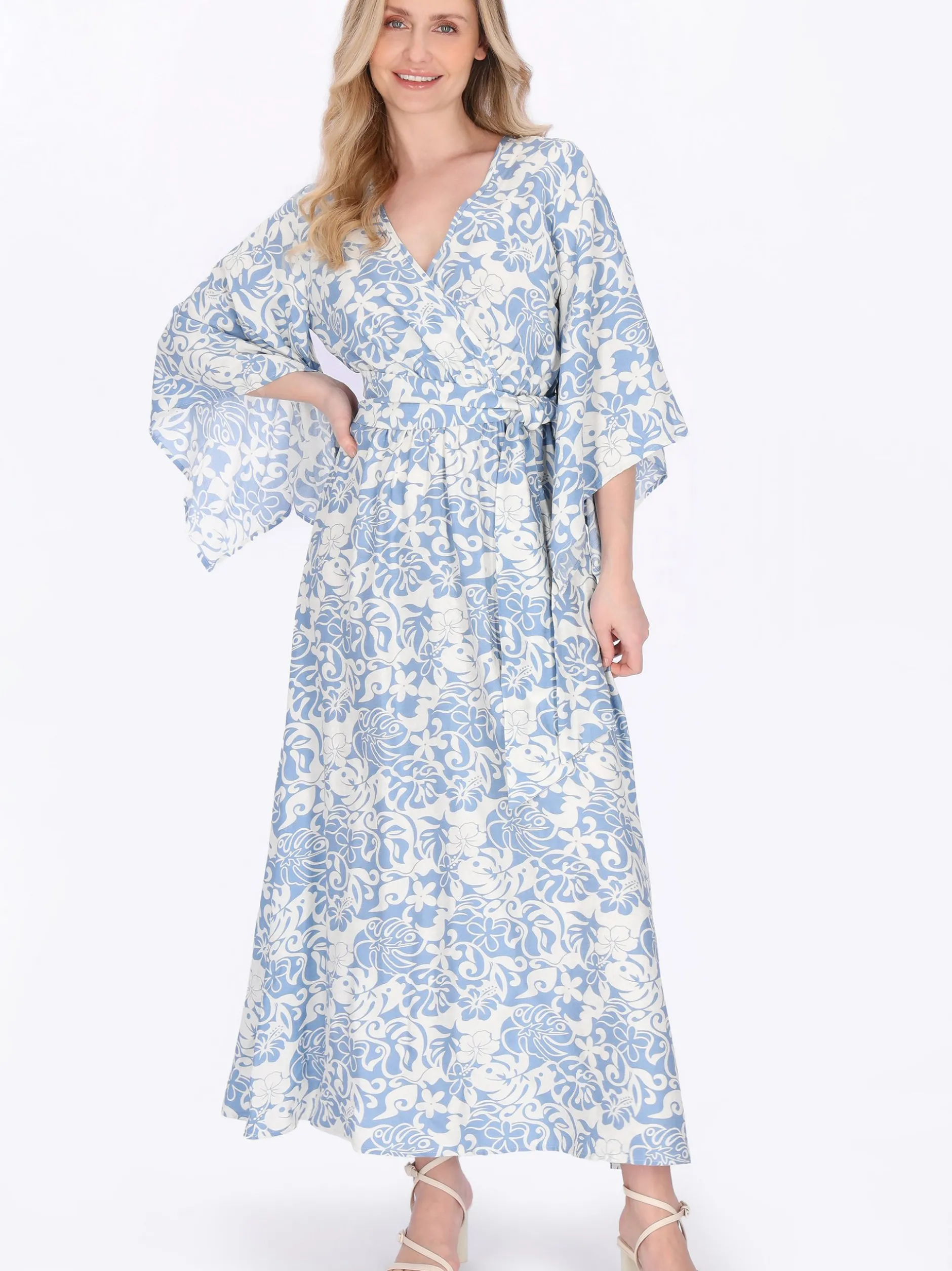 Usha Damen Kleid in blau - Länge: mittel