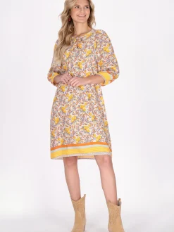 Usha Damen Kleid in gelb - Ausschnitt: Rundhals