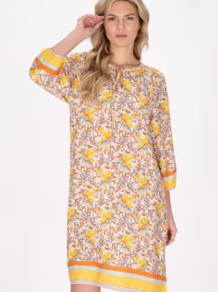 Usha Damen Kleid in gelb - Ausschnitt: Rundhals