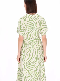 Usha Damen Kleid in grün ecru - Länge: mittel