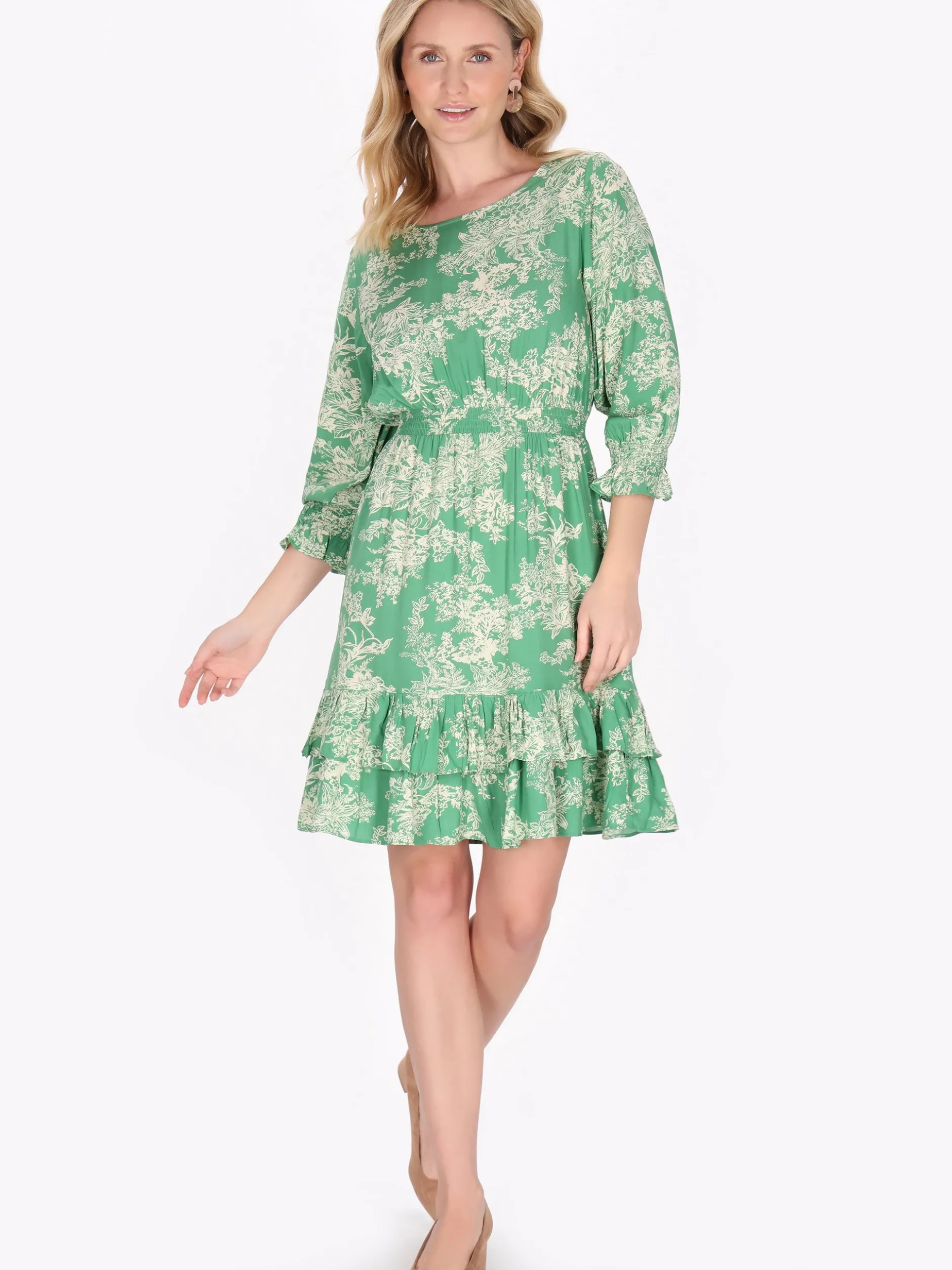 Usha Damen Kleid in grün - Länge: mittel
