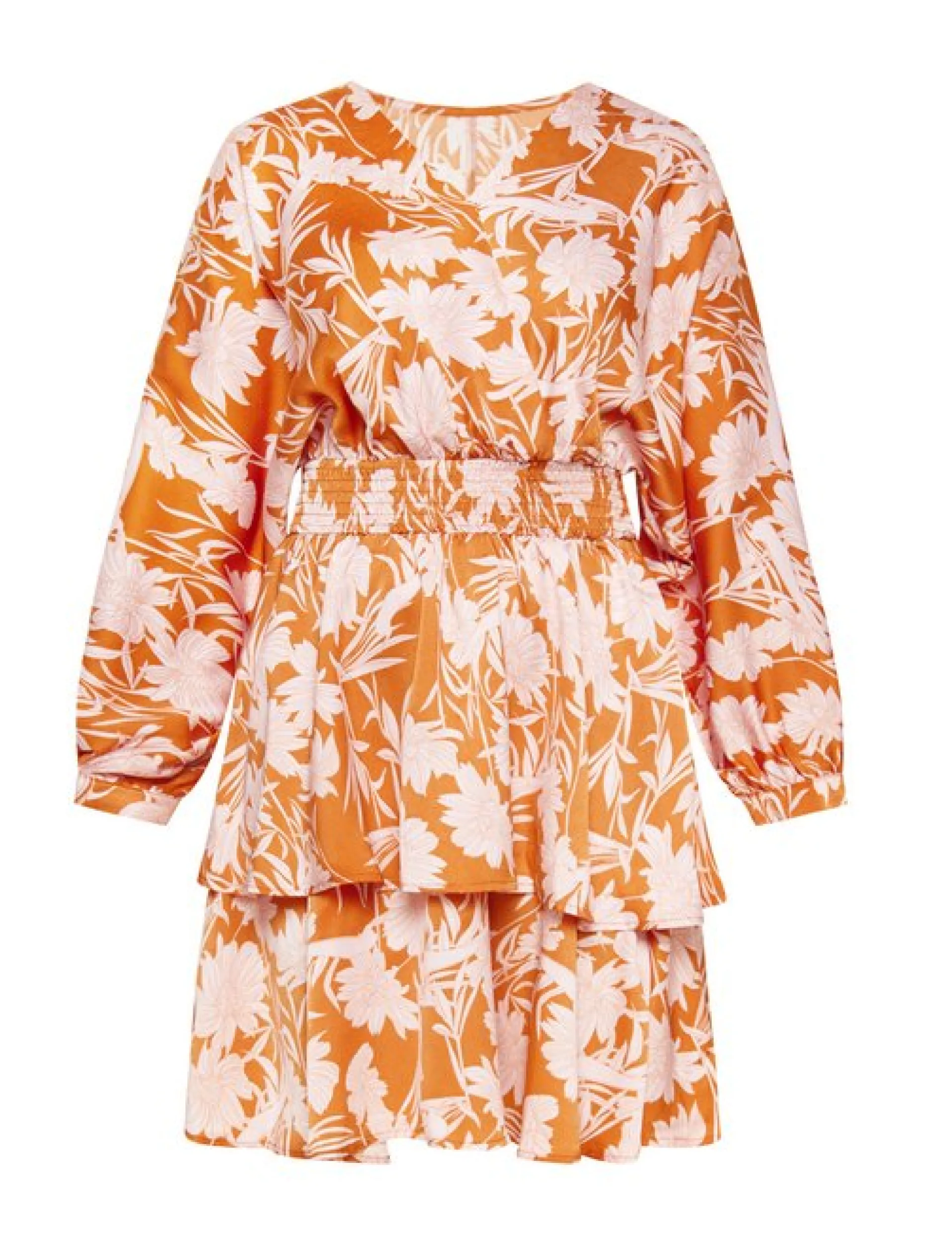 Usha Damen Kleid in orange weiß - Länge: mittel