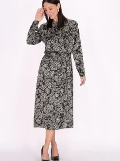 Usha Damen Kleid in schwarz beige - Länge: mittel
