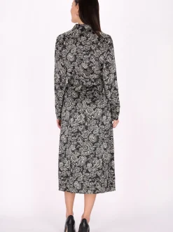 Usha Damen Kleid in schwarz beige - Länge: mittel