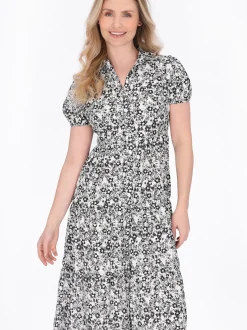 Usha Damen Kleid in schwarz weiß - Länge: mittel