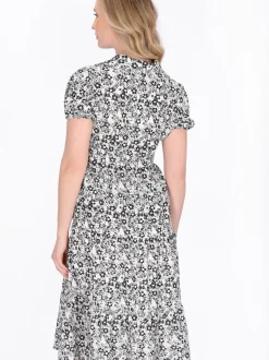 Usha Damen Kleid in schwarz weiß - Länge: mittel