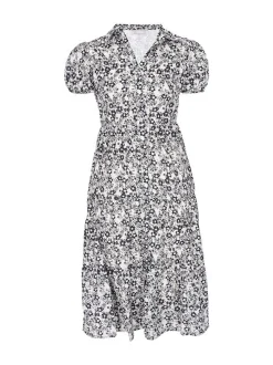Usha Damen Kleid in schwarz weiß - Länge: mittel