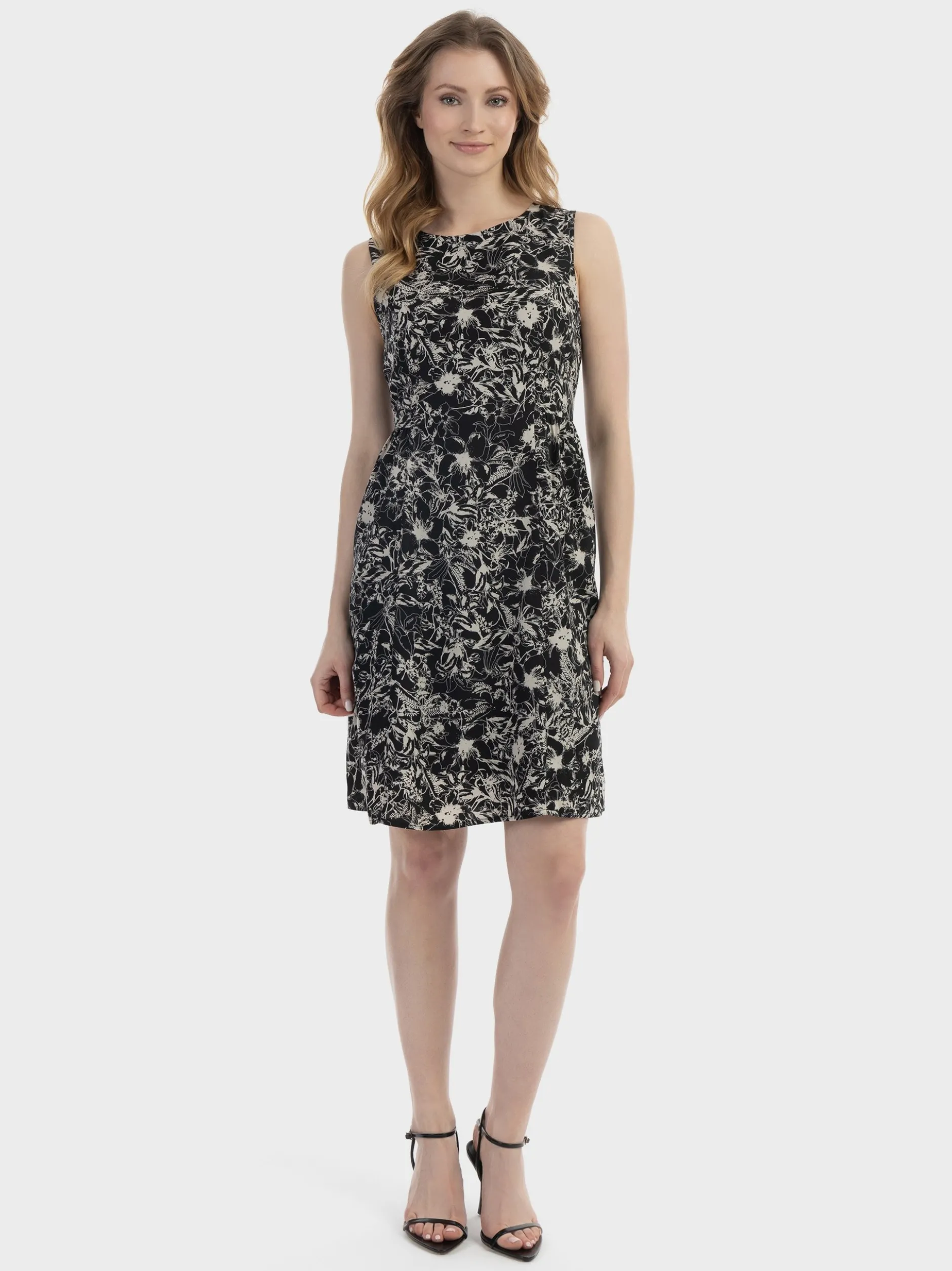 Usha Damen Midikleid mit Retro-Print in schwarz