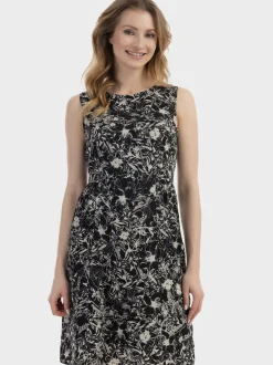 Usha Damen Midikleid mit Retro-Print in schwarz
