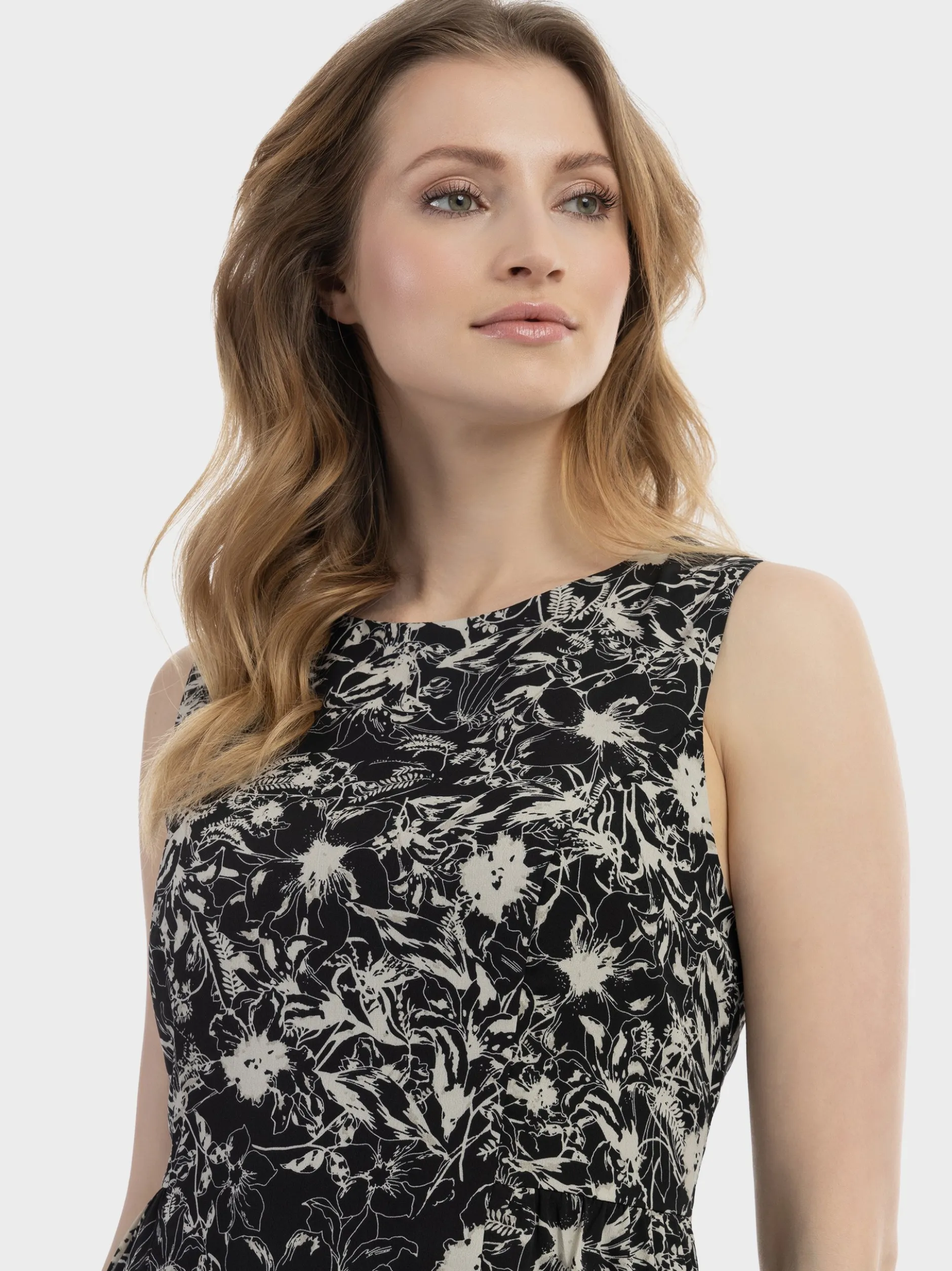 Usha Damen Midikleid mit Retro-Print in schwarz