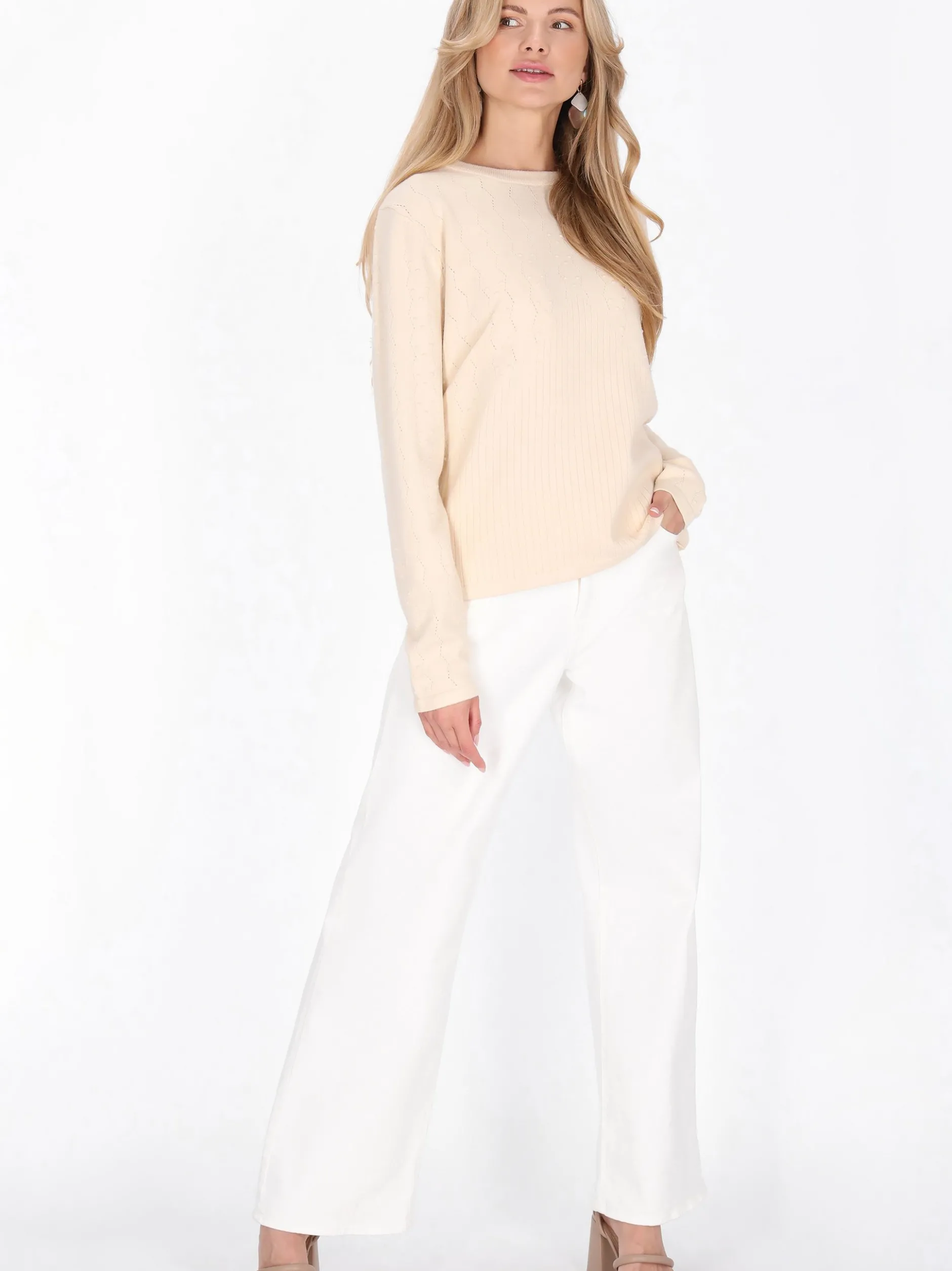 Usha Damen Pullover in beige - Ausschnitt: Rundhals
