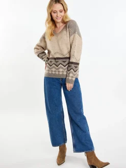 Usha Damen Pullover in beige - Ausschnitt: V-Ausschnitt