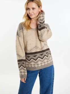 Usha Damen Pullover in beige - Ausschnitt: V-Ausschnitt