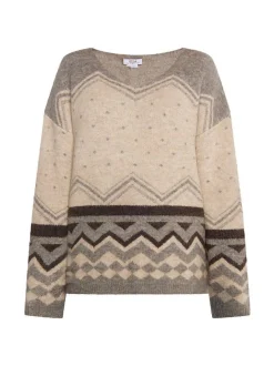 Usha Damen Pullover in beige - Ausschnitt: V-Ausschnitt