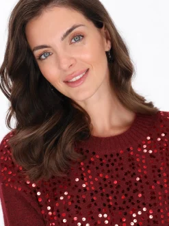 Usha Damen Pullover in bordeaux - Ausschnitt: Rundhals