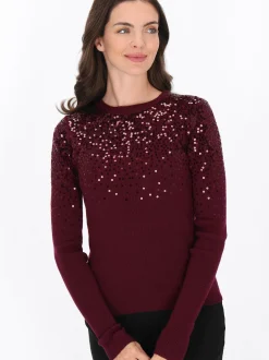 Usha Damen Pullover in bordeaux - Ausschnitt: Rundhals