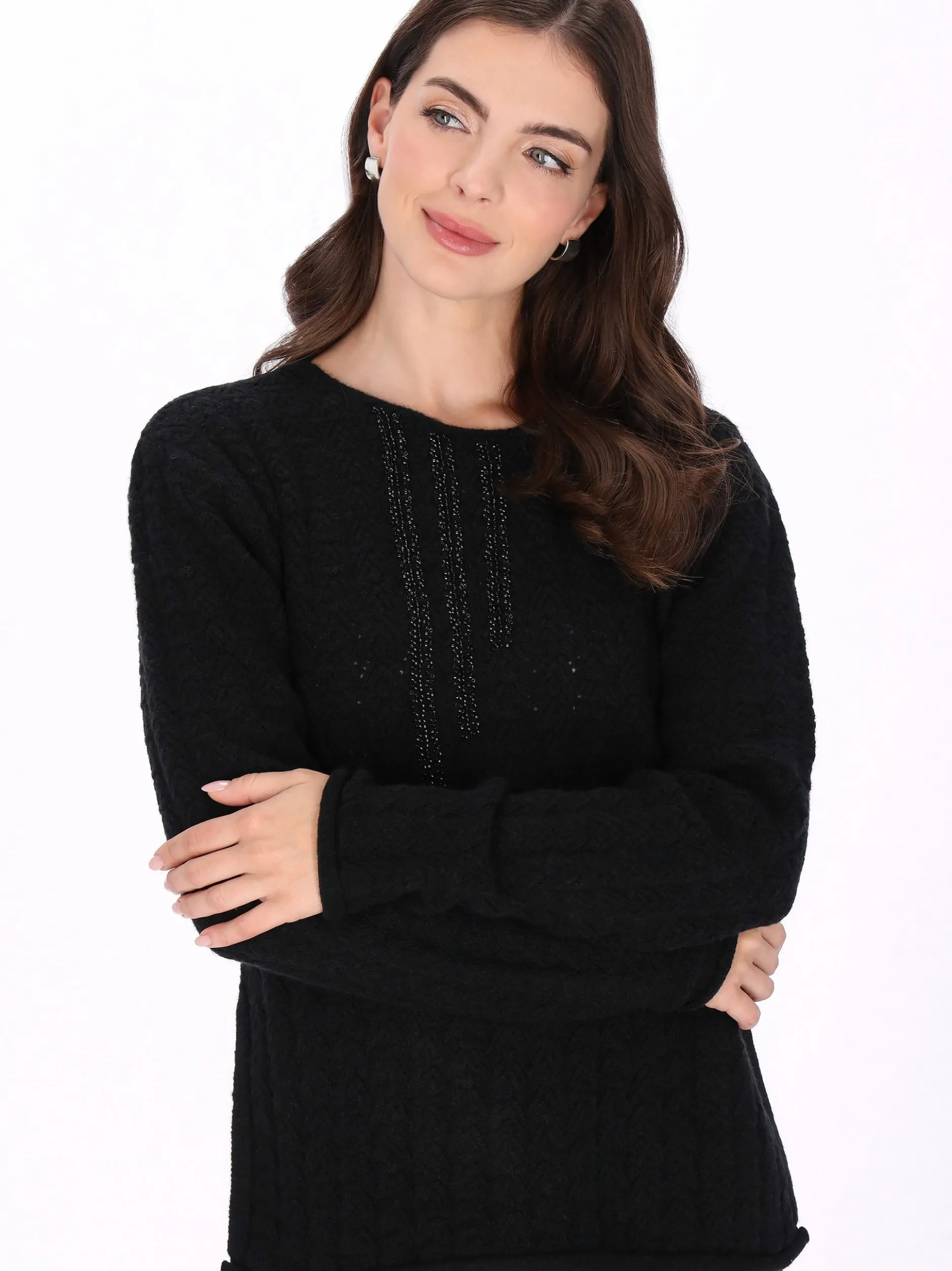 Usha Damen Pullover in schwarz - Ausschnitt: Rundhals