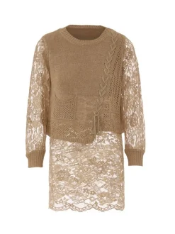 Usha Damen Pullover in taupe - Ausschnitt: Rundhals