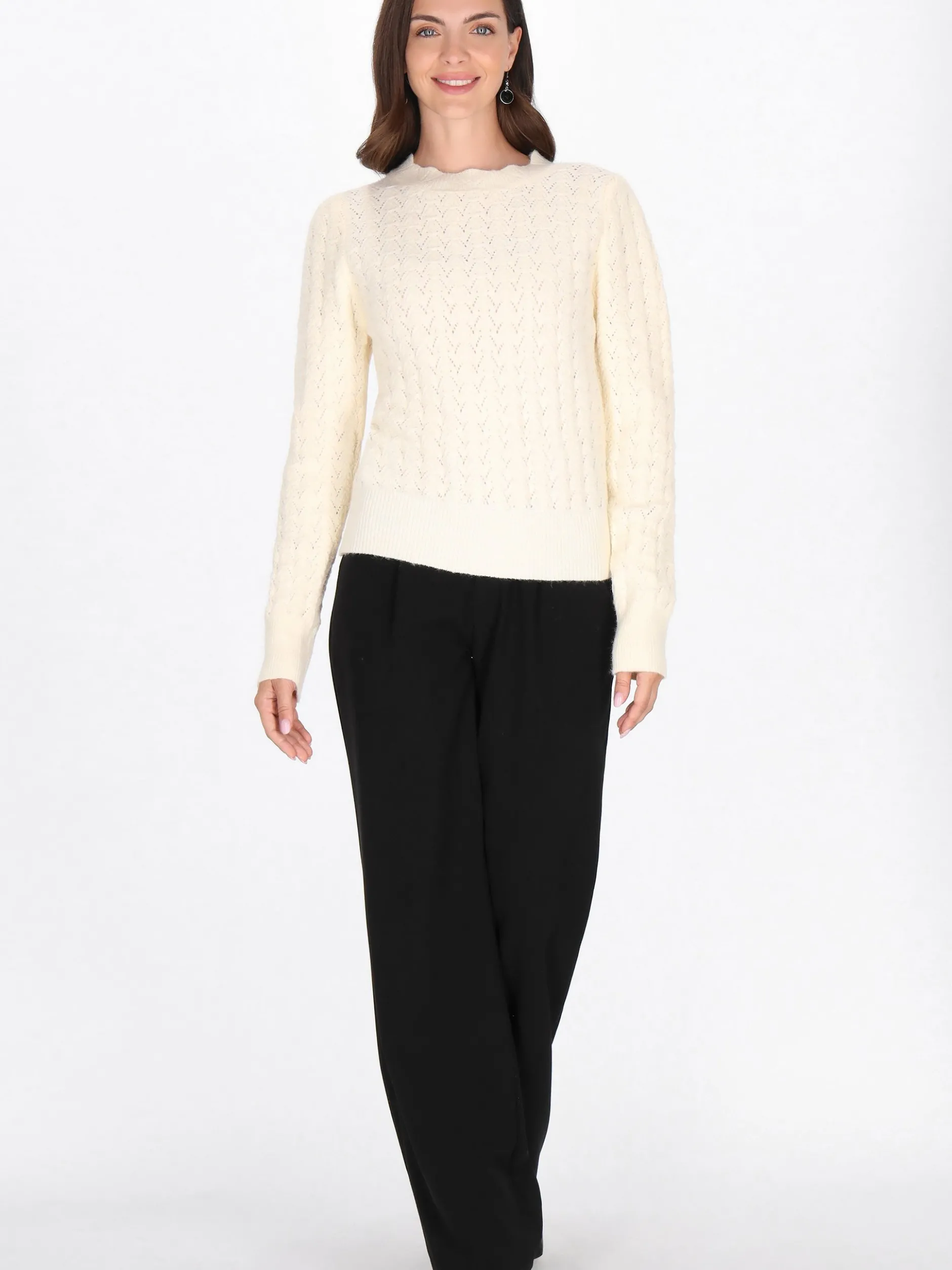 Usha Damen Pullover in weiß - Ausschnitt: Rundhals