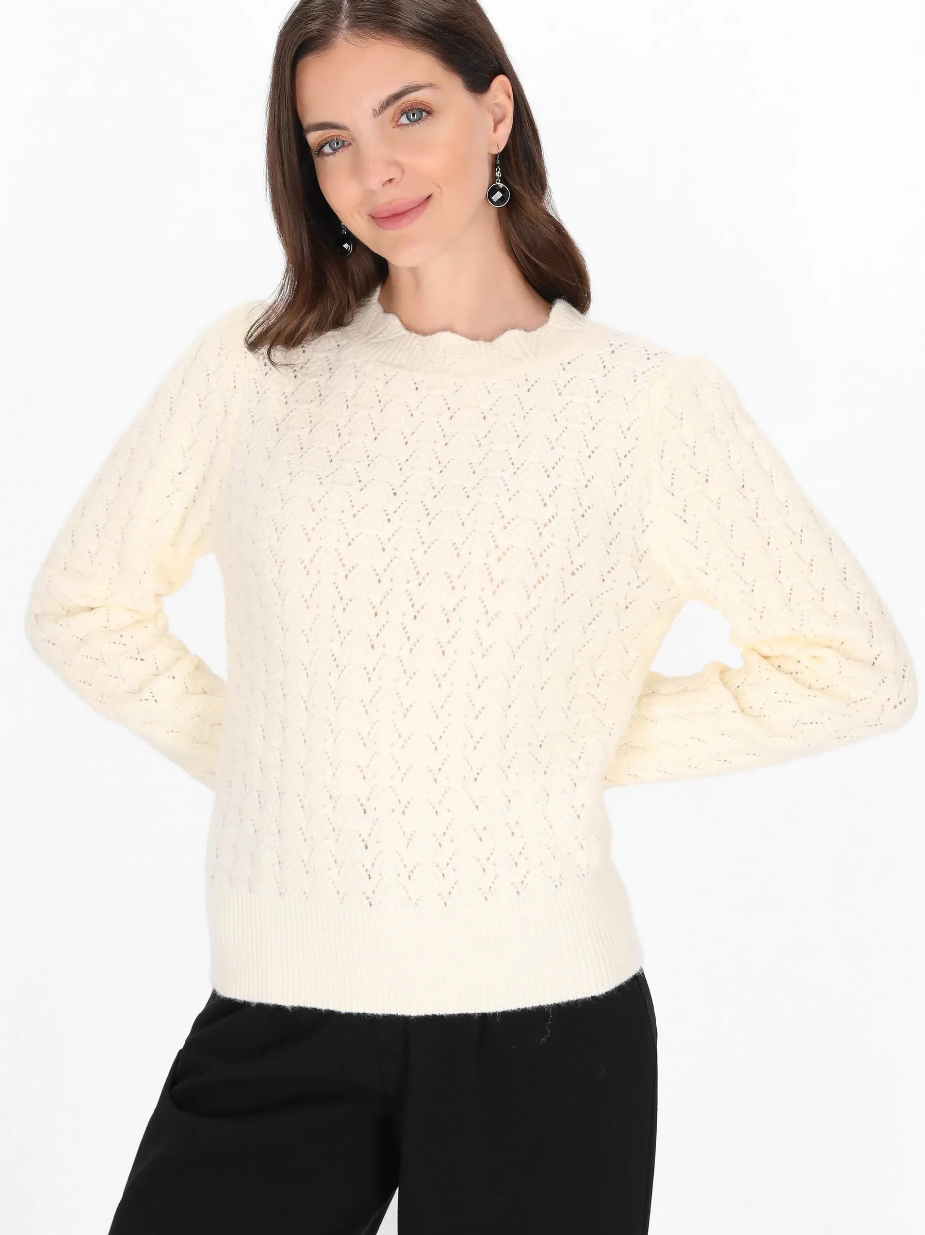 Usha Damen Pullover in weiß - Ausschnitt: Rundhals