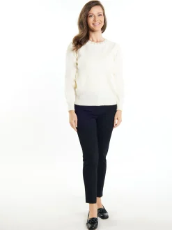 Usha Damen Pullover mit Perlen in weiß