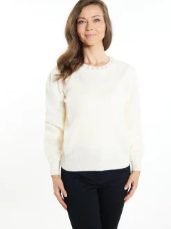 Usha Damen Pullover mit Perlen in weiß