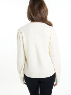 Usha Damen Pullover mit Perlen in weiß