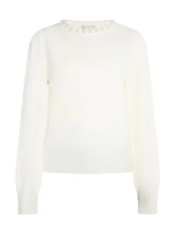 Usha Damen Pullover mit Perlen in weiß