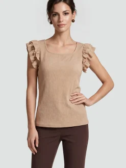 Usha Damen Rüschentop in camel