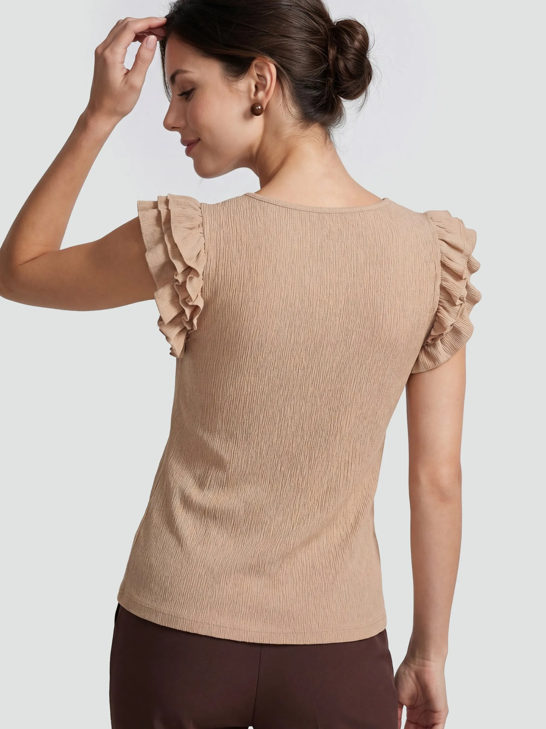 Usha Damen Rüschentop in camel