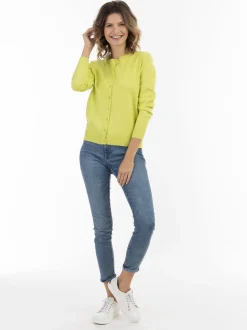 Usha Damen Strickjacke in grün - Ausschnitt: Rundhals