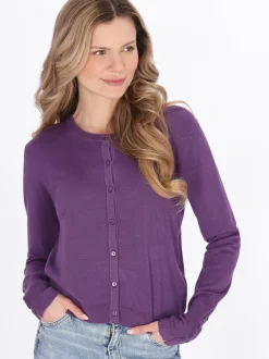 Usha Damen Strickjacke in lila - Ausschnitt: Rundhals