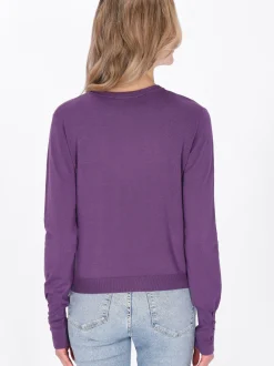 Usha Damen Strickjacke in lila - Ausschnitt: Rundhals
