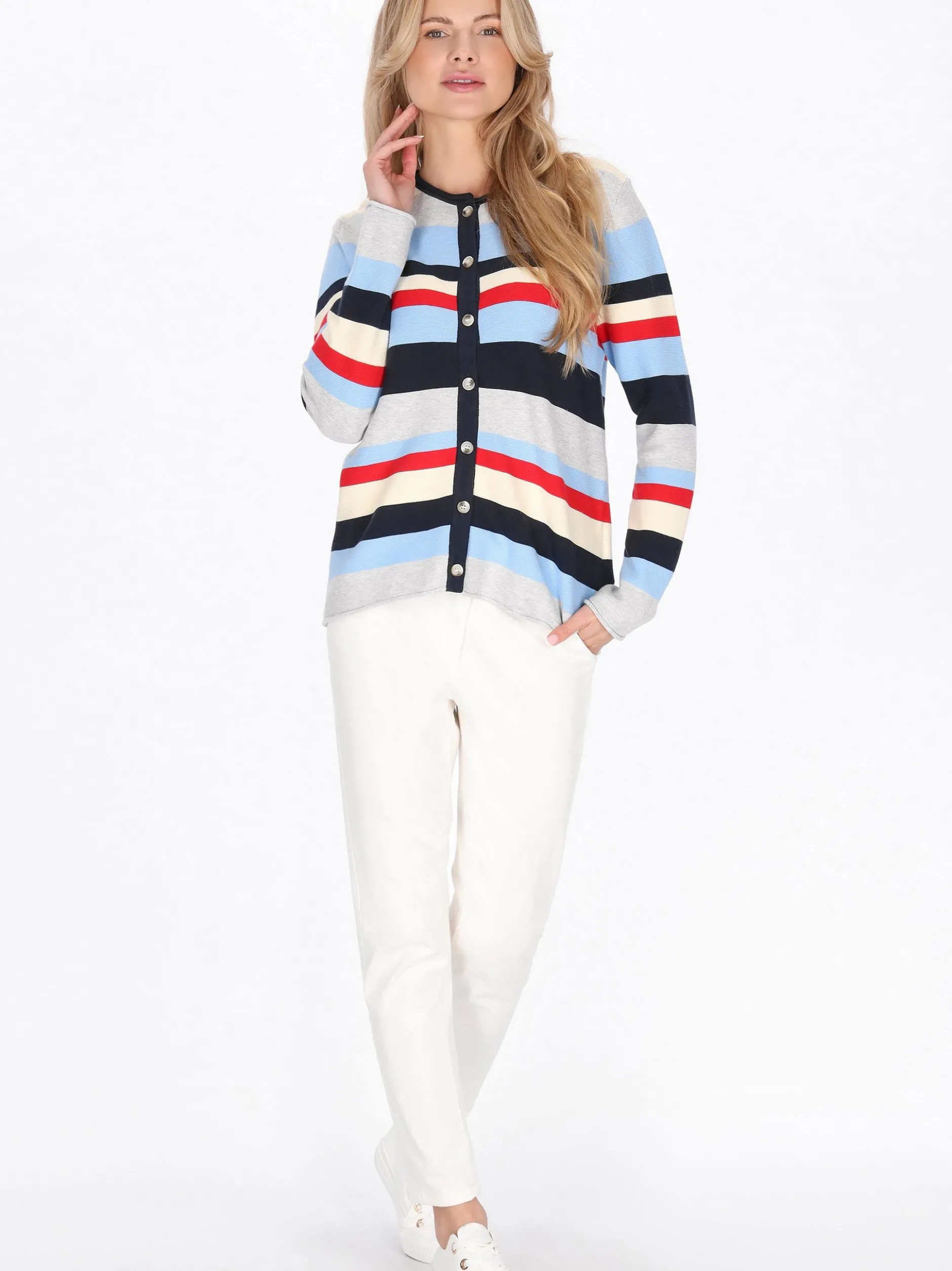 Usha Damen Strickjacke in marine - Ausschnitt: Rundhals
