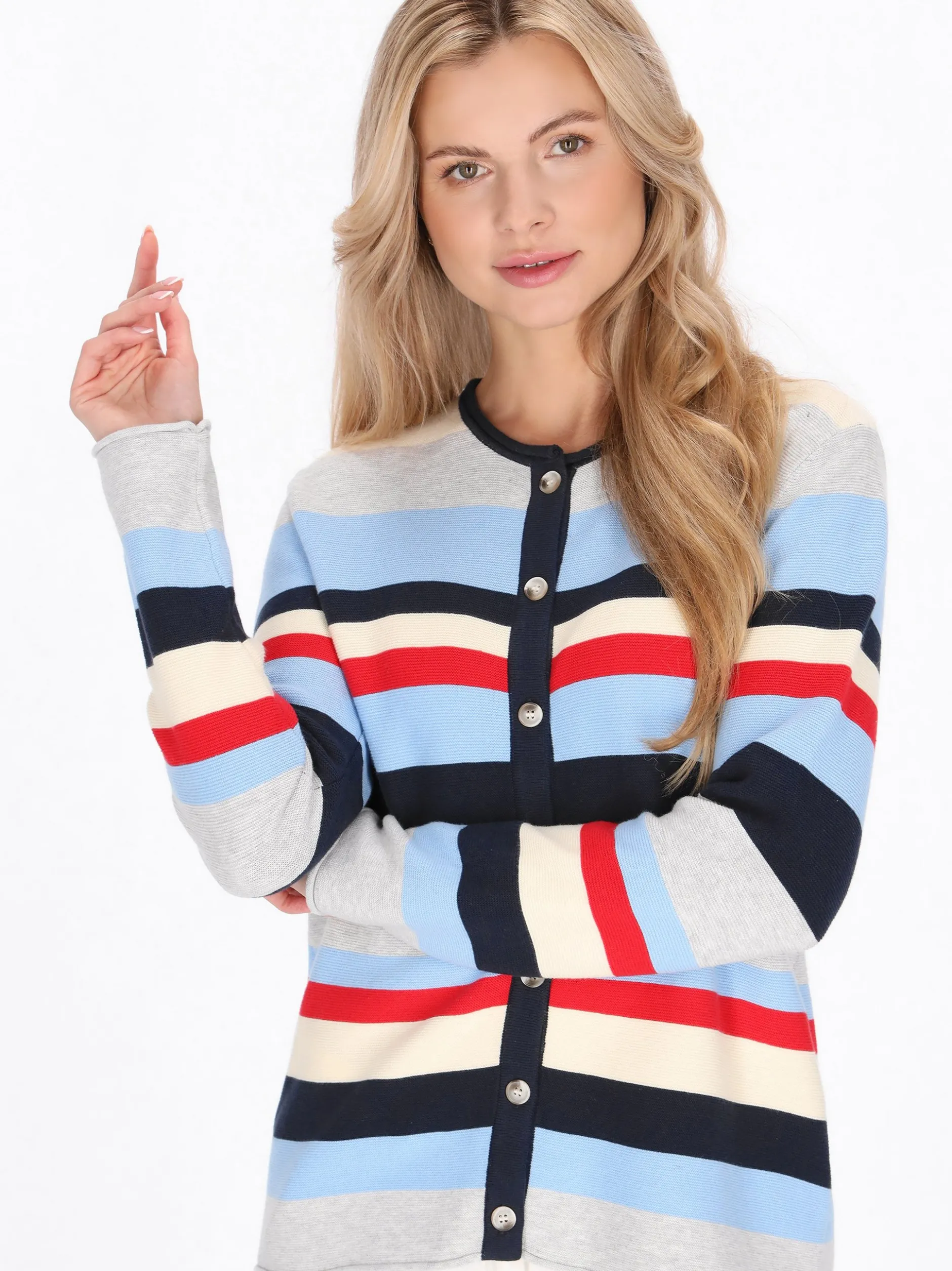 Usha Damen Strickjacke in marine - Ausschnitt: Rundhals