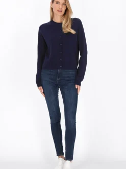 Usha Damen Strickjacke in marine - Ausschnitt: Rundhals