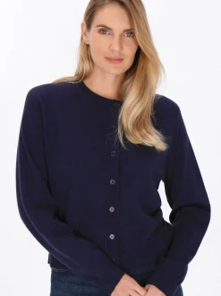 Usha Damen Strickjacke in marine - Ausschnitt: Rundhals
