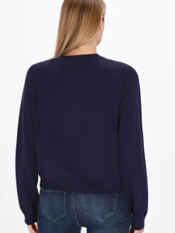 Usha Damen Strickjacke in marine - Ausschnitt: Rundhals