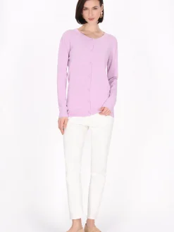 Usha Damen Strickjacke in purple - Ausschnitt: Rundhals