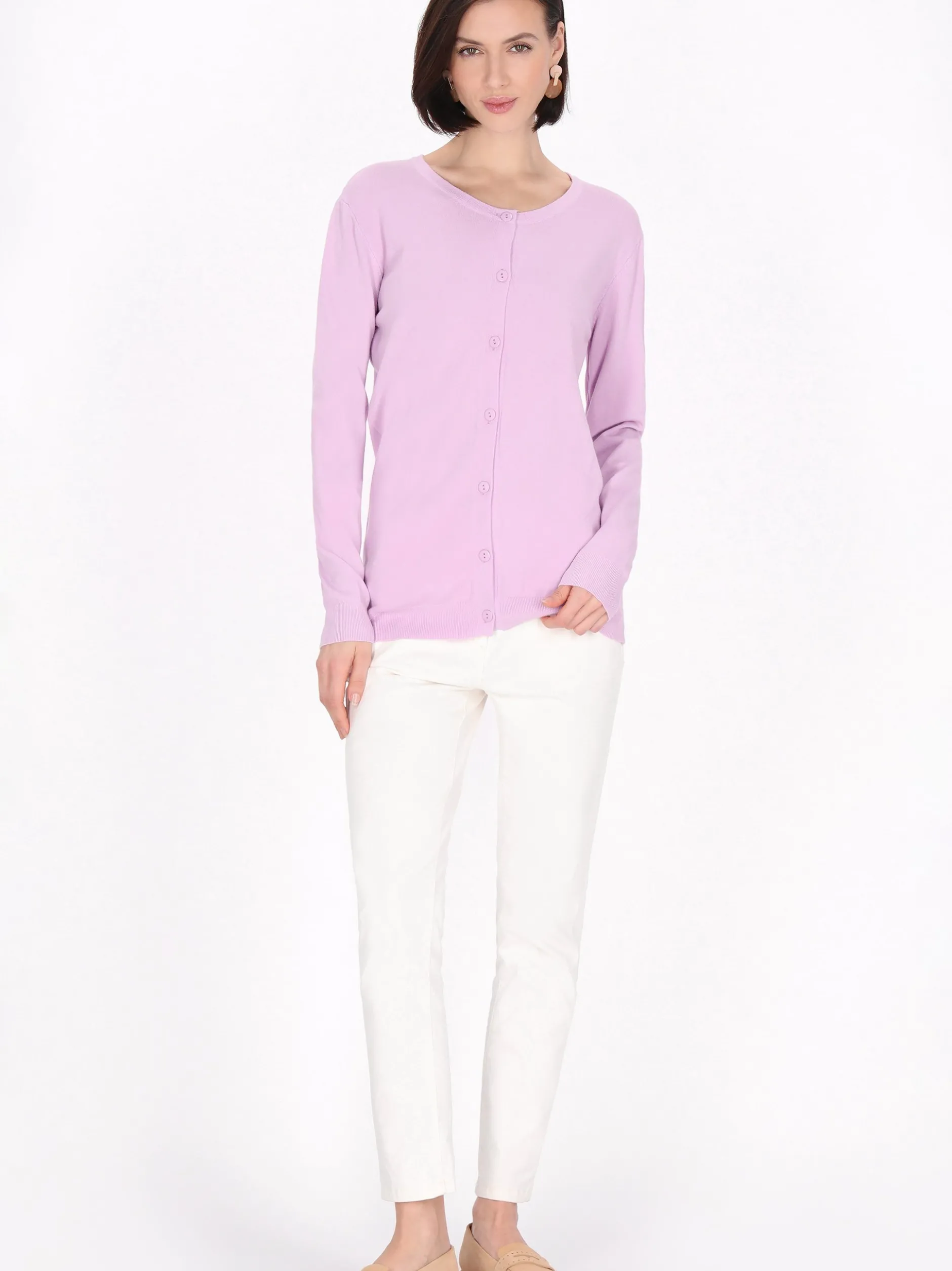 Usha Damen Strickjacke in purple - Ausschnitt: Rundhals