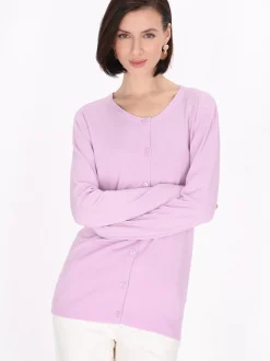 Usha Damen Strickjacke in purple - Ausschnitt: Rundhals