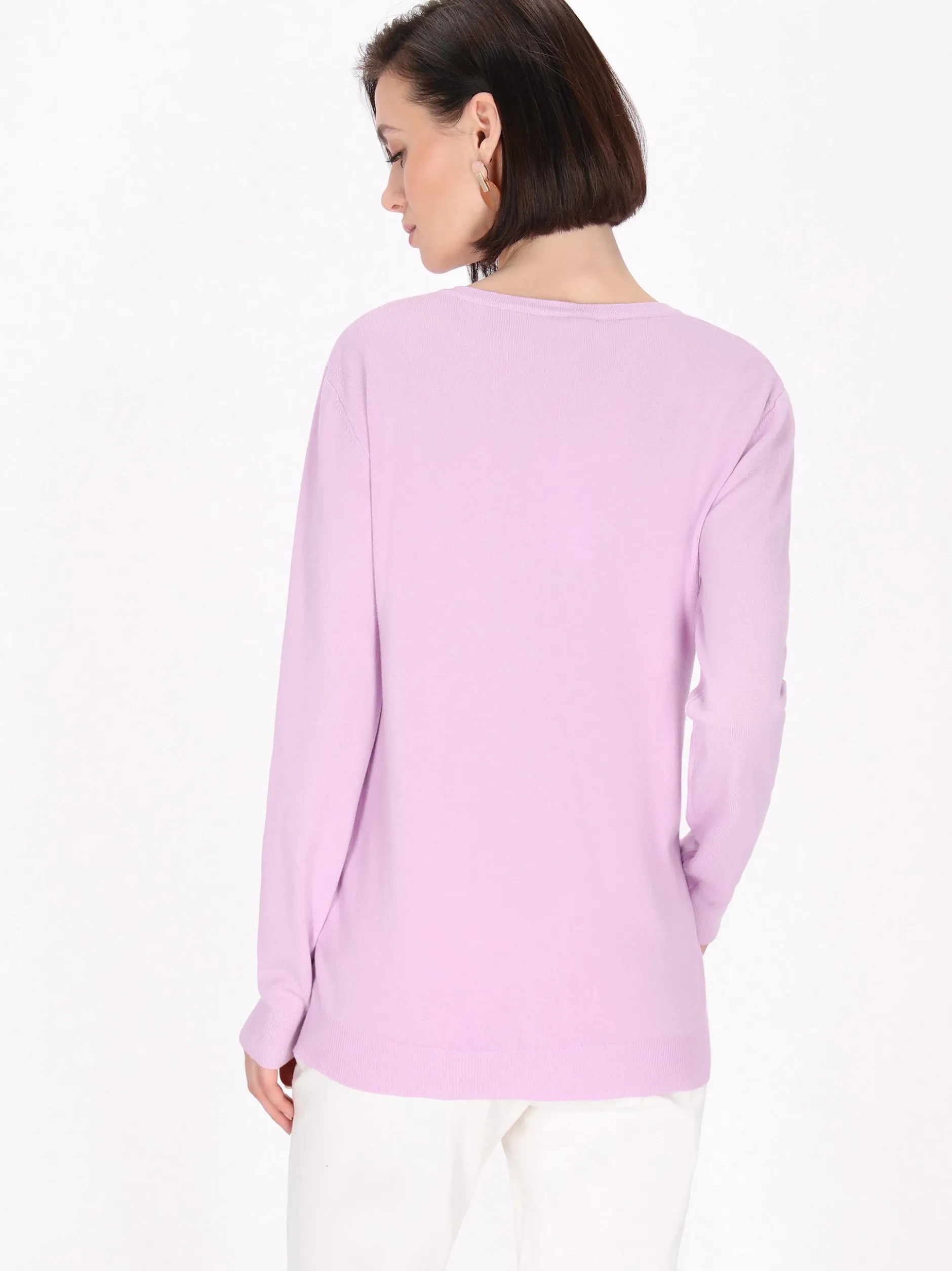 Usha Damen Strickjacke in purple - Ausschnitt: Rundhals