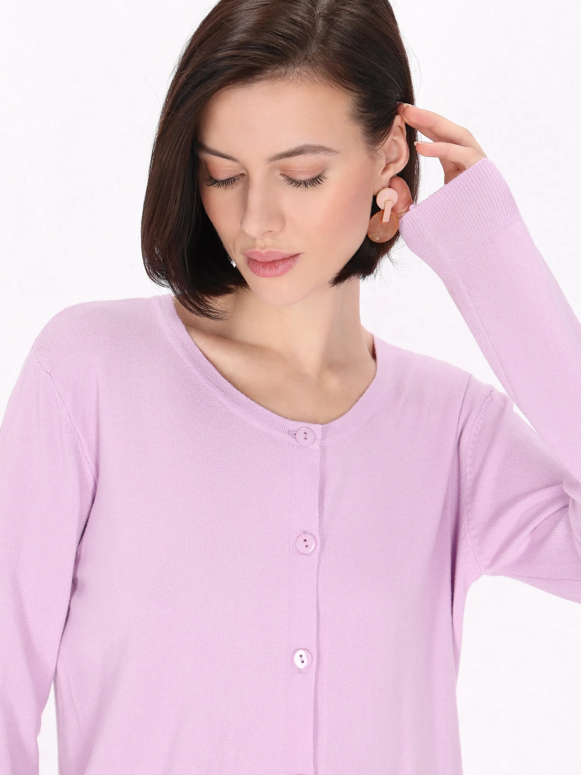 Usha Damen Strickjacke in purple - Ausschnitt: Rundhals