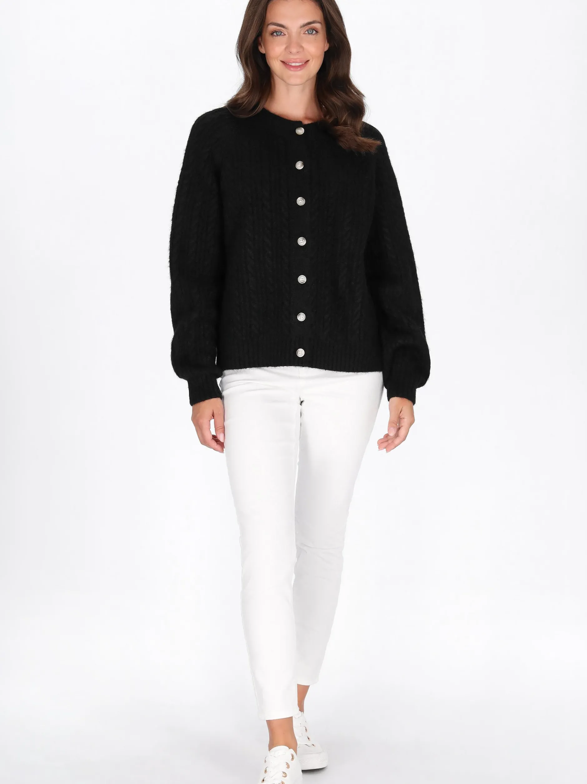 Usha Damen Strickjacke in schwarz - Ausschnitt: Rundhals