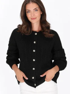 Usha Damen Strickjacke in schwarz - Ausschnitt: Rundhals