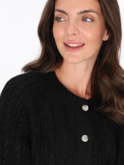 Usha Damen Strickjacke in schwarz - Ausschnitt: Rundhals
