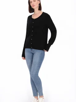 Usha Damen Strickjacke in schwarz - Ausschnitt: Rundhals
