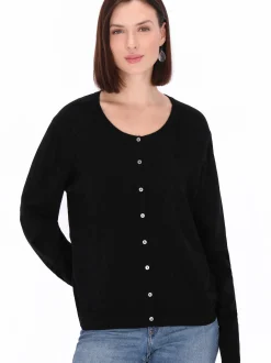 Usha Damen Strickjacke in schwarz - Ausschnitt: Rundhals